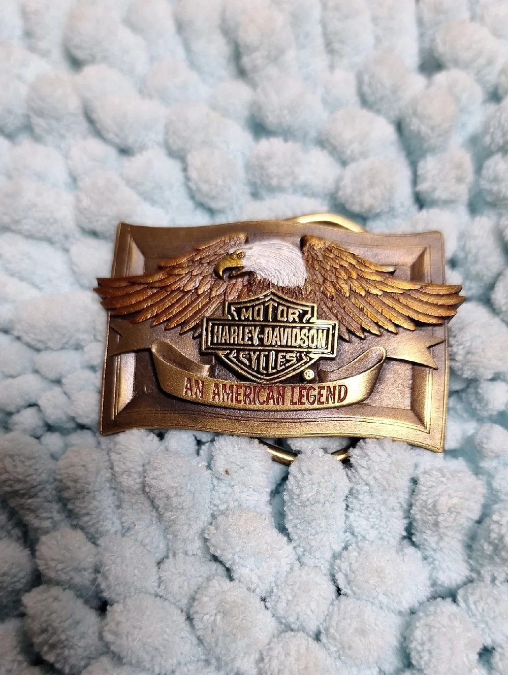 Vintage Harley-Davidson Gold Eagle Belt Buckle with Red Accent